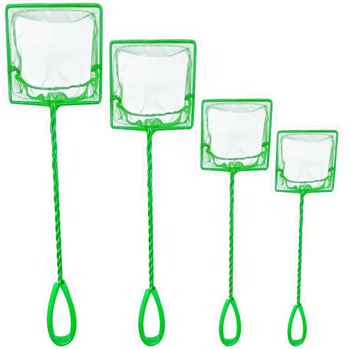 QXBXYHM 4 Pack Aquarium Fish Net, Multi-Size Fine Quick Fish Catch Nets Nylon Fishing Mesh Nets with Long Plastic Handle for Fish Tank - Green (3in, 4in, 5in, 6in)