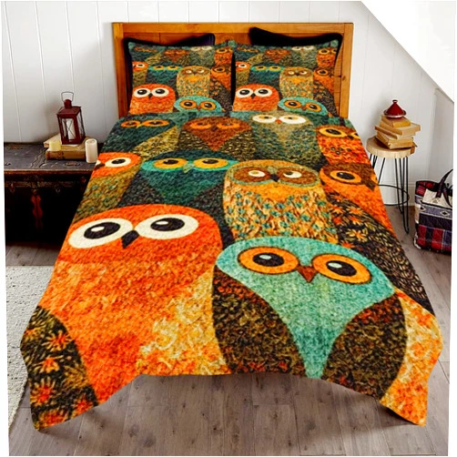 Prysmic Personalized Owl Quilt King Size - Face Pattern Comforter - Bedding Set Gifts for Women - Design Comforter Bed Set for Boys Girls Teens Adults - Quilts for Owl Lovers