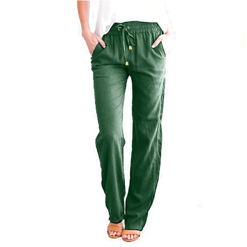 TBUIALL and Straight Solid Elastic Pants Long Drawstring Women Waist Cotton Casual Womens Dress Pants for Work