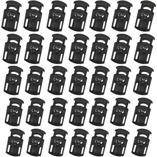 TIHOOD 100PCS Plastic Spring Stopper Single Hole Heavy Duty Cord Stop Toggle Fastener Slider Lock End for Drawstring Paracord Black