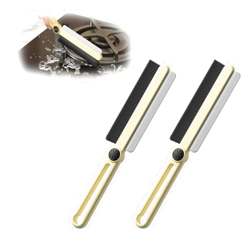 HDXWIFD 2Pcs Multi-Function Rotating Crevice Cleaning Brush, Hand-held Rotating Corners Cleaning Tool, Hard Bristle Crevice Cleaning Brushes with Scrape for Bathroom Kitchens Tile Floors (Yellow)