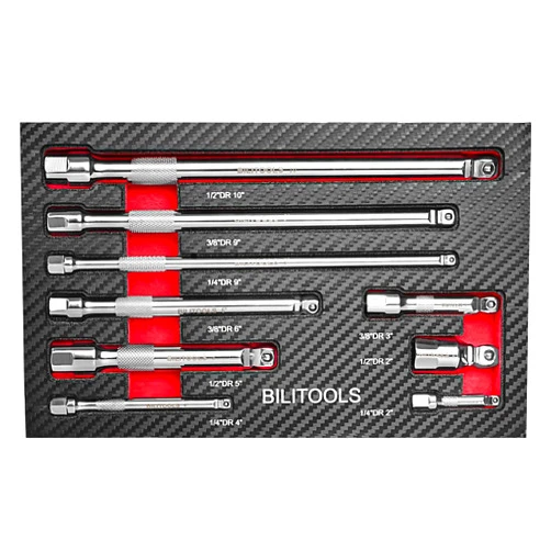 BILITOOLS 9-Piece Hex Wobble Extension Set, 2 in 1, 1/4 in, 3/8 in, 1/2 in, Chrome Vanadium Steel