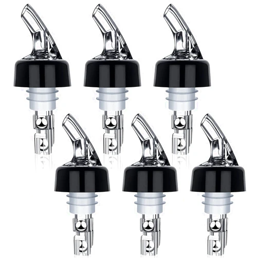 LINALL Liquor Bottle Pourers Set of 6 Pourer Pour Spouts 1 oz Measured Measuring Liquor Pourers Shot Dispenser Bartender Automatic Wine Pourer for Alcohol Tequila Cocktail Whiskey Rum Drink Home bar (Clear)