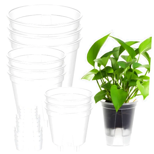 Qulkws 9 Piece Self Watering Pots with Drainage Holes and Deep Reservoir Clear Flower Pots Flexible Plastic Planter Pot for Indoor/Outdoor Plants(4.7'', 5.9'' and 7'')