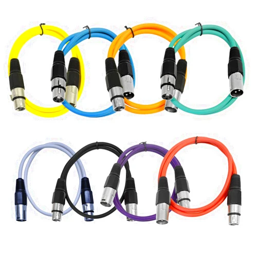 Seismic Audio - SAXLX-3-Multi - 8 Pack of Colored 3 Foot XLR Patch Cables - 3' Mic Cable Cords