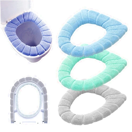 Guojanfon Bathroom Soft Thicker Warmer Stretchable Washable Cloth Toilet Seat Cover Pads 3PCS (Blue Green Gray) (Bule,Gray,Green)