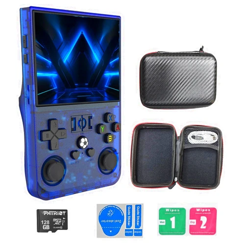 Ugtenversi r36pro Retro Handheld Game Console Linux System 128G Card 20000+ Game,Portable Retro Game Console 3.5 IPS Screen Support 802.11n WiFi connecto (Clear blue-128G)