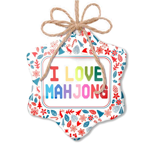 NEONBLOND Christmas Ornament I Love Mahjong,Colorful Red White Blue Xmas