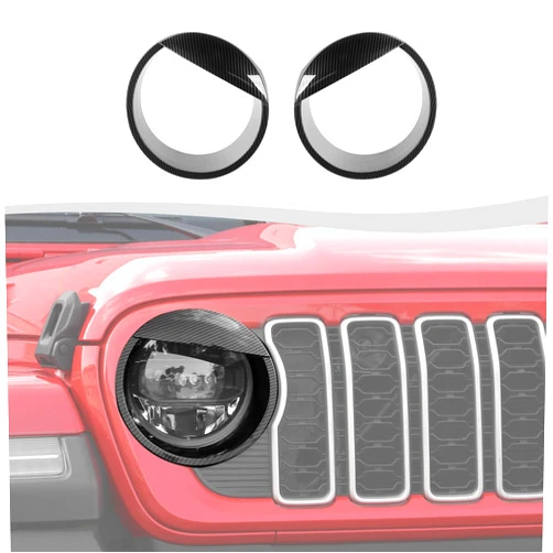 SQQP Front Light Headlight Cover, Angry Bird Style Bezels Trim Kit Compatible with 2024+ Jeep Wrangler JL JLU & Gladiator JT(Carbon Fiber)