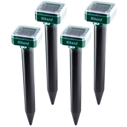 NIKAND Solar Mole Repellent Ultrasonic 4 Pack Outdoor Powered Sonic Deterrent - Mole Stopper Scare Vole for Lawn Garden Yard Home - Groundhog Repeller Snake Rodent Gopher Spikes Chaser Pest (4 Pack)