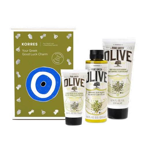 KORRES Olive Blossom Body Care Collection | Pure Greek Olive Shower Gel, Body Cream & Hand Cream, 3 Piece Set