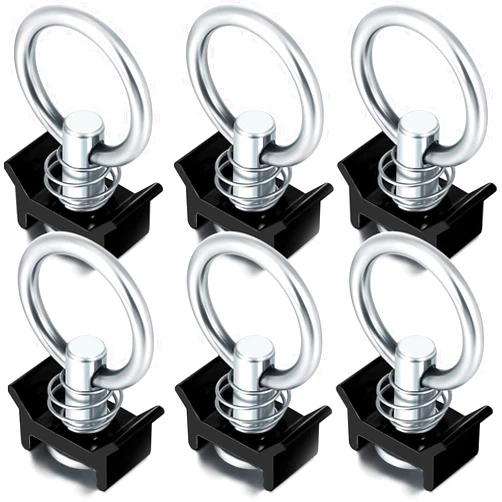 Hotop 6 Pieces Single Stud Fitting L Track 4,000LB Capacity with Stainless Steel Round Ring Aluminum Keeper Cargo Control for Airline Track Logistic Installation