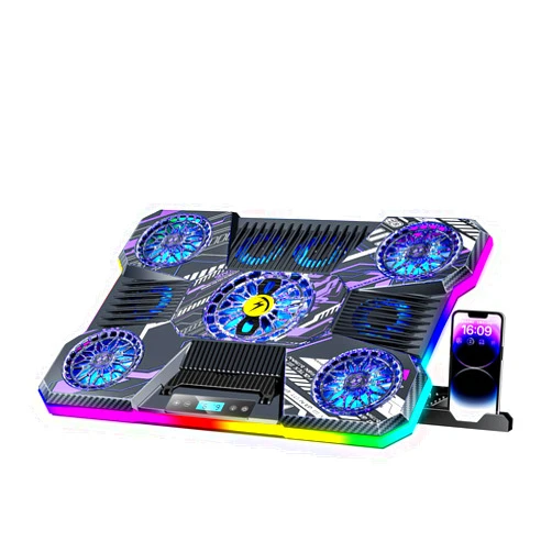 ChillCore Laptop Cooling Pad, RGB Laptop Fan Cooling Pad 9 Fans for 15.6-19.3 Inch Laptops, Gaming Laptop Cooler with 8 Height Stands, 2 USB Ports - A21 Pattern