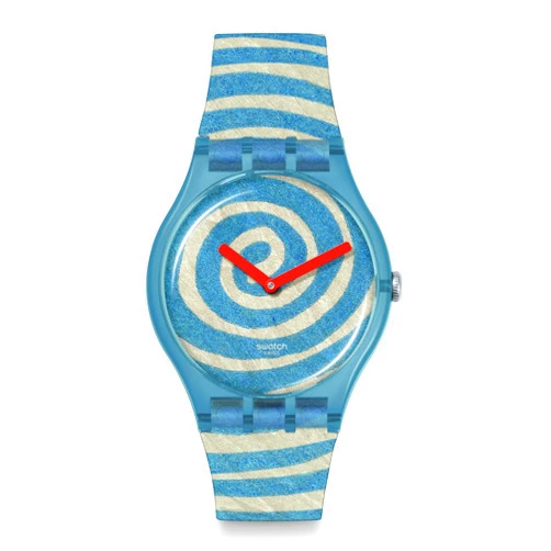 Swatch Casual Watch Blue Quartz Plastic Art Journey Bourgeois's Spirals