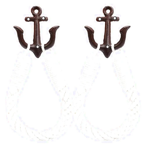 Ljxoaieu 2Pcs White Nautical Rope Toilet Paper Holder Wall-Mounted Towel Ring Nautical Toilet Paper Holder with Metal Hooks Coastal Towel Rack Natural Antique Rope(Black+Black)