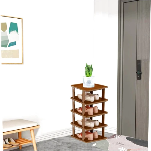 CinYana Bamboo Vertical Shoe Rack for Entryway,Narrow Shoe Rack Stackable,Minimalist Shoe Storage,5 Tier Brown Standing Shoe Organizer for Garage Corner Bedroom Hallway(Brown,5-Tier)