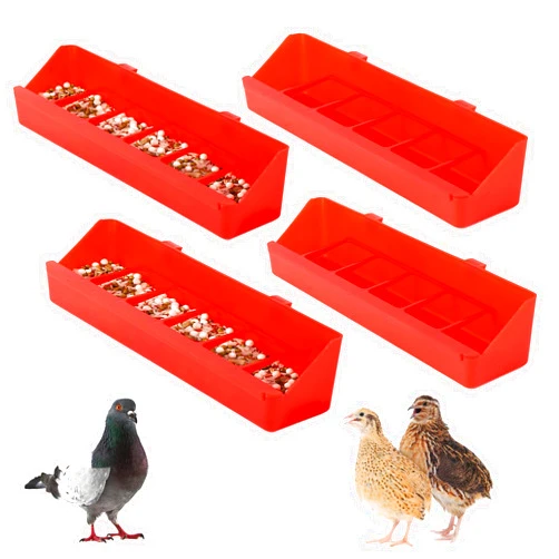 TOHONGADON 4 Pack No Mess Quail Feeder Removable 6 Slots Hanging Chicken Feeder Trough Water Trough for Pigeon Parrots Chicks Quail Duck Bird Poultry Animal