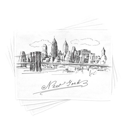 Lunarable NYC Place Mats Set of 4, New York City Contemporary Business Metropolis Corporate Town Monochromic Sketch, Washable Fabric Placemats for Dining Room Kitchen Table Decor, White and Black