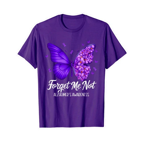 Alzheimer's Awareness Forget Me Not Butterfly Forget Me Not Dementia Alzheimer Awareness Butterfly Flower T-Shirt