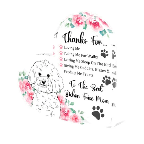 Tian Zhun Bichon Frise Gifts for Women Thank You Bichon Frise Mom Gifts for Women Dog Lover Rose Acrylic Heart Table Plaques Appreciation Gift for Mothers Day Christmas Birthday
