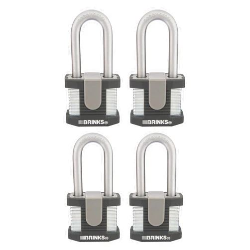 BRINKS - 50mm Commercial Laminated Steel Keyed Padlock with 2” Shackle, 4-Pack - Solid Steel Body with Boron Steel Shackle