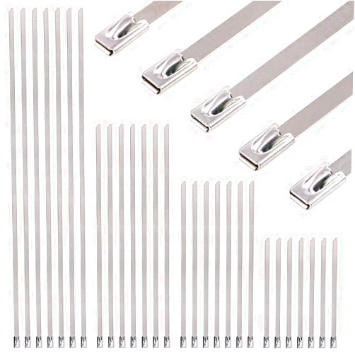 Glarks 100Pcs 3.9'' / 5.9'' / 7.9'' / 11.8'' Long 304 Stainless Steel Exhaust Strap Wrap Coated Locking Zip Cable Ties Set