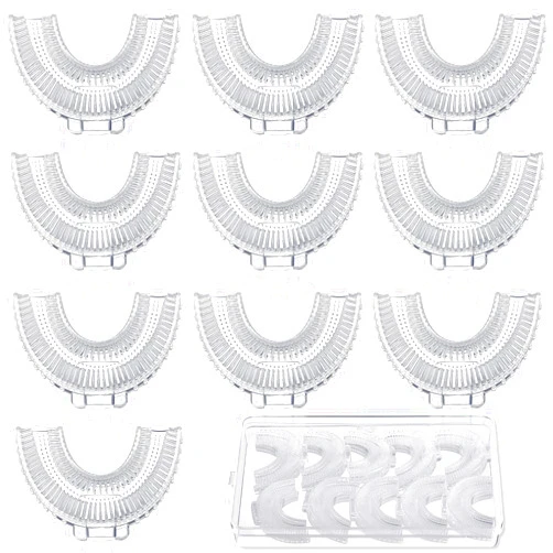 Patelai 10 Pcs U Shaped Replacement Toothbrush Heads Kids Silicone Brush Head with Storage Box, 360 Degree Oral Teeth Cleaning for Children Electric Manual Toothbrushes Replace