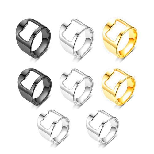 FKKsparkler Beer Bottle Opener Rings, 8pcs Stainless Steel Ring Bottle Opener for Men with 3 Mixing Size, Bartender's Tools/Party Present