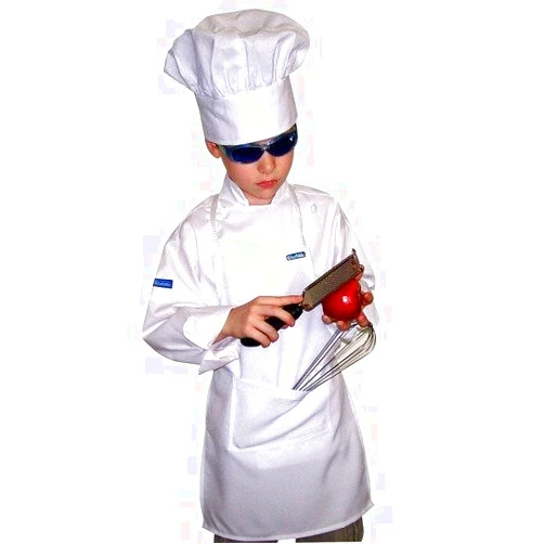 Sinphleng CHEFSKIN KIDS CHILDREN CHEF SET : 1 CHEF JACKET + 1 CHEF HAT + 1 CHEF APRON BEAUTIFUL SET, JUST LIKE THE ORIGINAL CHEFS ALL IN WHITE, PERFECT FOR COSTUME HALLOWEEN CHRISTMAS, FOR SCHOOL OR TO HELP MOM (ALL SIZES AVAILABLE, XXS XS SMALL M L XL XXL) (XL (FITS KIDS 7-8))