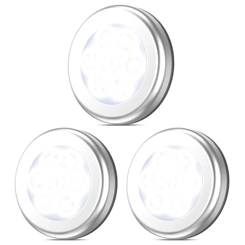AMIR Upgraded 3.15” Motion Sensor Light, 3 Pack Stick on Cordless Battery-Powered LED Night Light, Closet Lights, Stair Lights, Safe Lights for Hallway, Bathroom, Bedroom, Kitchen (Silver - White)