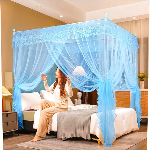 ＳＥＡＦＩＯＺ Bed Canopy with 3 Entry Design, Elegant Lightweight Polyester Sheer Curtains for Girls and Adults, Dreamy Bedroom Decor, Ideal for Privacy and Relaxation(Mosquito net + Bracket)