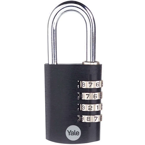 Yale 4 Digit Combination Lock Outdoor Waterproof Padlock for School Gym Locker, Sports Locker, Fence, Toolbox, Gate, Case, Hasp Storage (Black)