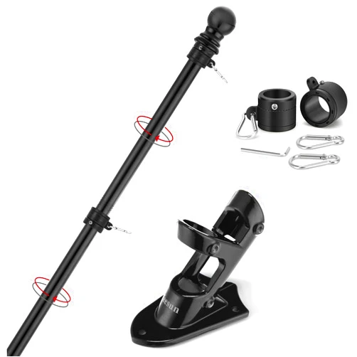 Yeesun Flag Pole,6FT American Flag Pole & Bracket-Flagpoles for 3 x 5 Flags Holder for House Porch & Outdoor,Tangle Free and Wall Mount Flag Pole Kit (Without flag,Black)