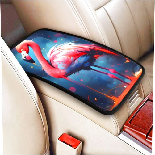 Indokyeyqaz Universal Car Center Console Cushion Pad, Red Flamingo Soft Waterproof Car Center Console Cover Auto Armrest Seat Box Cover Protector for Most Vehicle SUV Truck Car