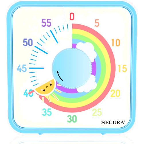 Secura 60-Minute Visual Timer, 7.5 Inch Magnetic Rainbow Countdown Timer for Classroom or Kitchen, Durable Mechanical Timer Clock with Magnetic Backing (Blue & Sun)