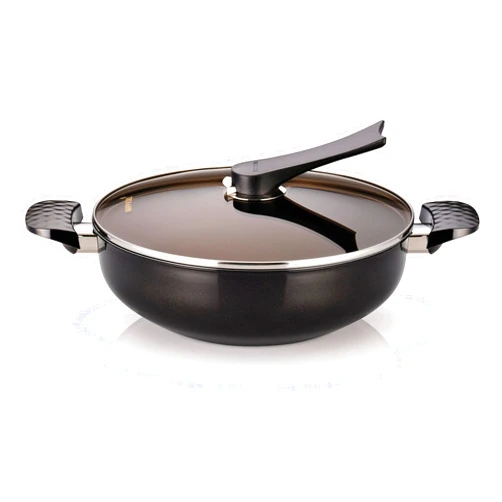 Happycall 5 Layer Diamond Nonstick Party Wok, 13inch, Stir Fry Pan, Jumbo Size, Double Handle Wok, Deep Frying, With Glass Lid