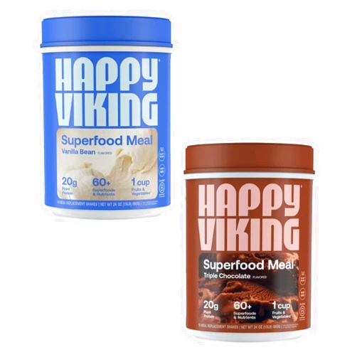 Happy Viking Vanilla and Chocolate Protein Powder, by Venus Williams, 20G Protein, Low Carb, Keto, Vegan, Gluten-Free, Superfoods, Complete Meal Replacement, 2 Canisters (24 oz. Each)
