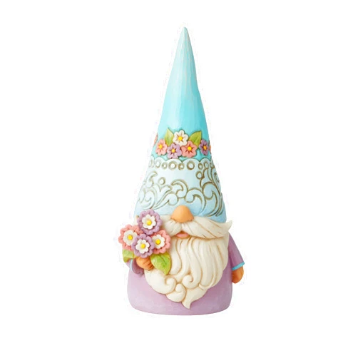 Enesco Jim Shore Heartwood Creek Gnome Holding Flowers Figurine- Resin Hand Painted Collectible Decorative Figurines Home Decor Sculpture Shelf Statue Room Office Desk Gnomes Collection Gift, 7 Inch