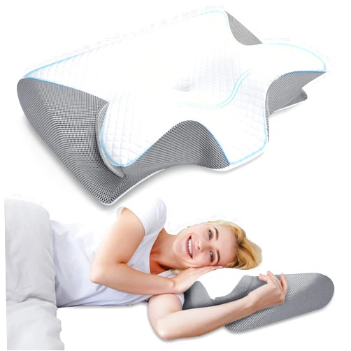 HOMCA Memory Foam Cervical Pillow, 2 in 1 Ergonomic Contour Orthopedic Pillow for Neck Pain, Contoured Support Pillows for Side Back Stomach Sleepers