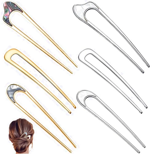 BOYIVI 6 Pieces Metal U Shaped Hair Pins, Hair Fork French Hairpin Vintage Forks Sticks Bobby Pin Kit for Updo Bun Women Girls Hairstyle Hair Accessories