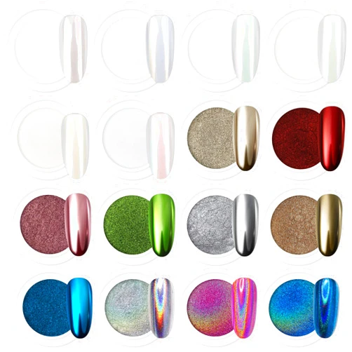 Artdone 16Jars Chrome Nail Powder Magic White Pearl Kit Mirror Effect Silver Metallic Holographic Dip Nail Powder For Resin Craft & Nail Art Fimo, Decoration Iridescent Aurora Mermaid Pigment