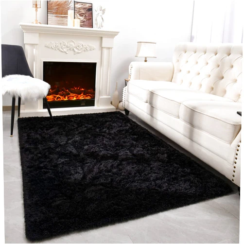 Espiraio Fluffy Fuzzy Shaggy Rugs, Super Soft for Floor, Bedroom, Living Room, Modern Indoor Plush Furry Carpet for Home Decor, Children Dorm, Kids Baby Nursery, 4x5.9 Feet, Black