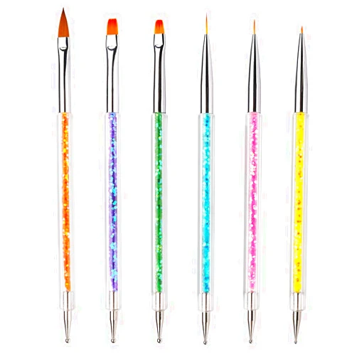 SEGMINISMART iminoo 6PCS Nail Art Brushes,Double Ended Nail Liner Brush Dotting Pen Nail Art Point Drill Drawing Tools,Double Ended Nail Art Brushe for DIY Nail Art Designs (Style A)
