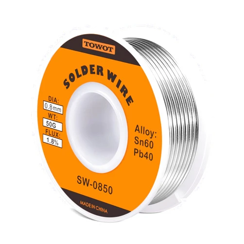TOWOT Tin Lead Rosin Core Solder Wire for Electrical Soldering, Content 1.8% Solder Flux Sn60-Pb40 (0.8mm, 50g)