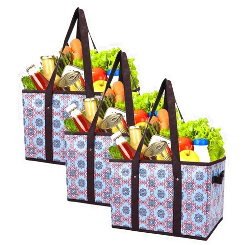 Foraineam Reusable Grocery Bags Set Durable Heavy Duty Tote Bag Collapsible Grocery Shopping Box Bag with Reinforced Bottom