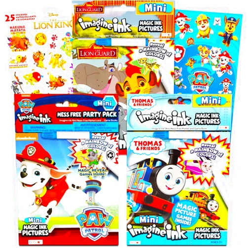 Imagine Ink Coloring Book Set for Toddlers Kids - 3 Magic Ink Books Featuring Paw Patrol, Thomas the Train, Lion Guard with Invisible Ink Pens and Stickers (Mess Free Coloring)