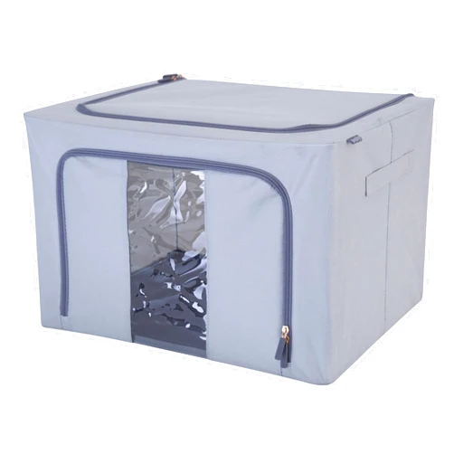 Simplify Collapsible Storage Box | Closet Storage & Organization | Stackable | Wire Frame | 2 Zipper Sides | Carrying Handles | Grey