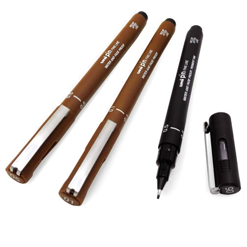 Uni Pin Fineliner Drawing Pen - Sketching Set - Sepia/Black Ink - 0.1/0.5mm - Set of 3