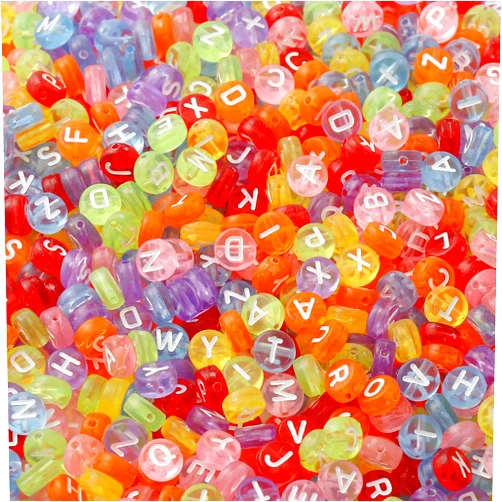 ToBeIT 1000pcs Letter Beads Color Alphabet Beads Transparent Alphabet Beads Clear Flat Round Beads for Jewelry Making Bracelets, Necklaces, Key Chains (4 x7 mm)