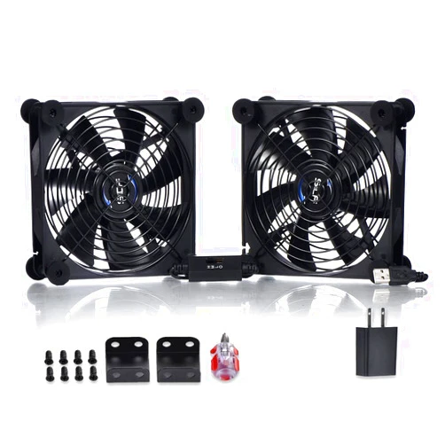 SCCCF Dual 140mm USB Speed Control Fan, 5V Portable Cooling Fan for Flat-Screen TV Receiver Router DVR PlayStation Xbox Computer Cabinet Cooler